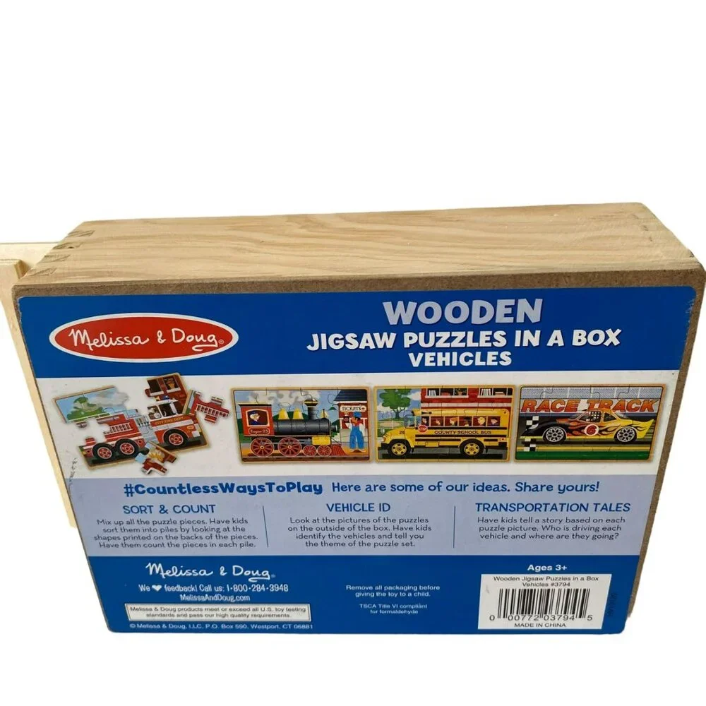 Melissa & Doug‎ Wooden Jigsaw Puzzles In A Box - Vehicles Set of 4 Ages 3+